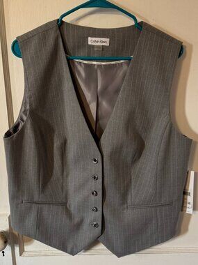 Calvin Klein Light Gray Pinstriped Suit Vest.  Size 16.  New with tags.